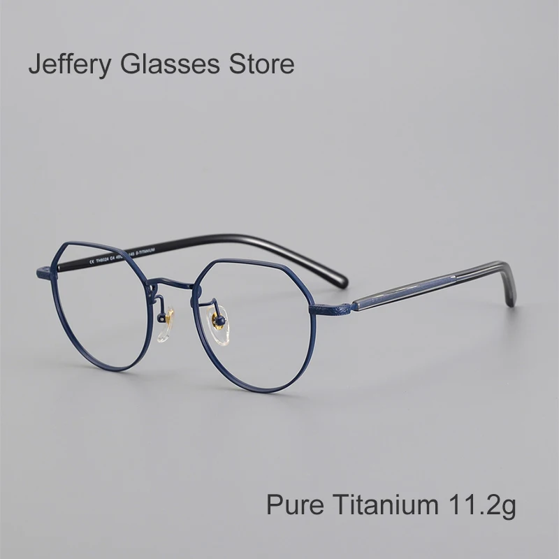 2023 אופנה מצולע מטיטניום טהור מסגרת משקפיים גברים רטרו Ulitalight קוצר ראייה מרשם משקפיים נשים נגד כחול Eyewear . ' - ' . 0