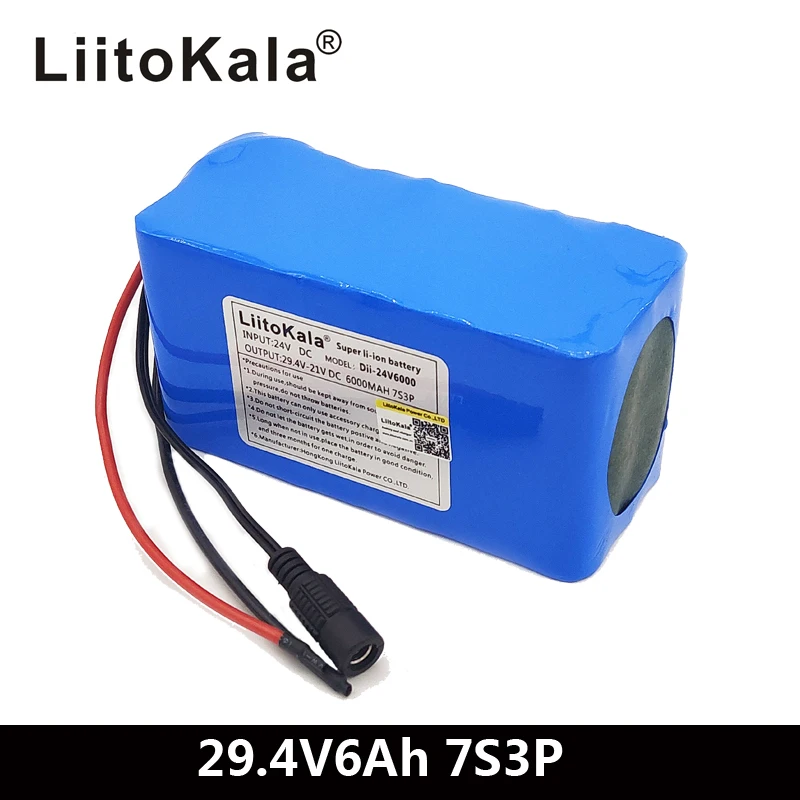 LiitoKala 24V 6Ah 7S3P סוללה 18650 29.4 v 6000mAh BMS אופניים חשמליים ממונעים /חשמליים/Li ion Battery Pack . ' - ' . 0