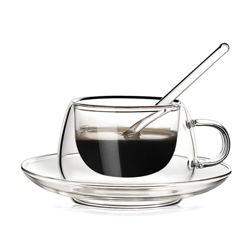 מודרני מינימליסטי כפול שכבת זכוכית ספל קפה יצירתי המשרד גביע הביתה שכבה כפולה ספל קפה עם סט צלחת כף . ' - ' . 0