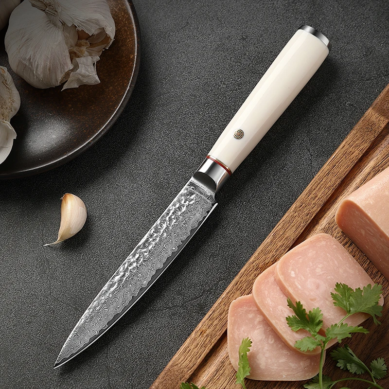 מטבח סכין יפנית ארגונומי לבן להתמודד עם דמשק נירוסטה סכיני מטבח פילינג פירות קילוף עגבניות קילוף סכין . ' - ' . 0