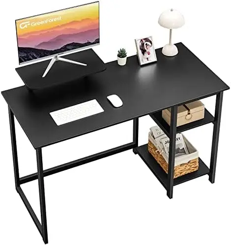 משרדי שולחן מחשב עם צג עמוד הפיך מדפי אחסון,47 אינץ מודרני כתיבה PC שולחן העבודה,קל להרכבה,אגוז . ' - ' . 0