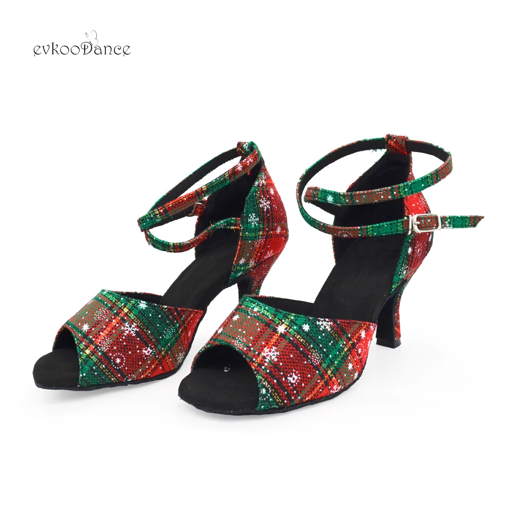 Evkoodance חדש Chirstmas ריקודים לטיניים נעלי נשים ייחודי 7 סנטימטר העקבים רך הבלעדי לטינית, סלסה, ריקודים סלונים, נעליים עבור נשים בנות . ' - ' . 1