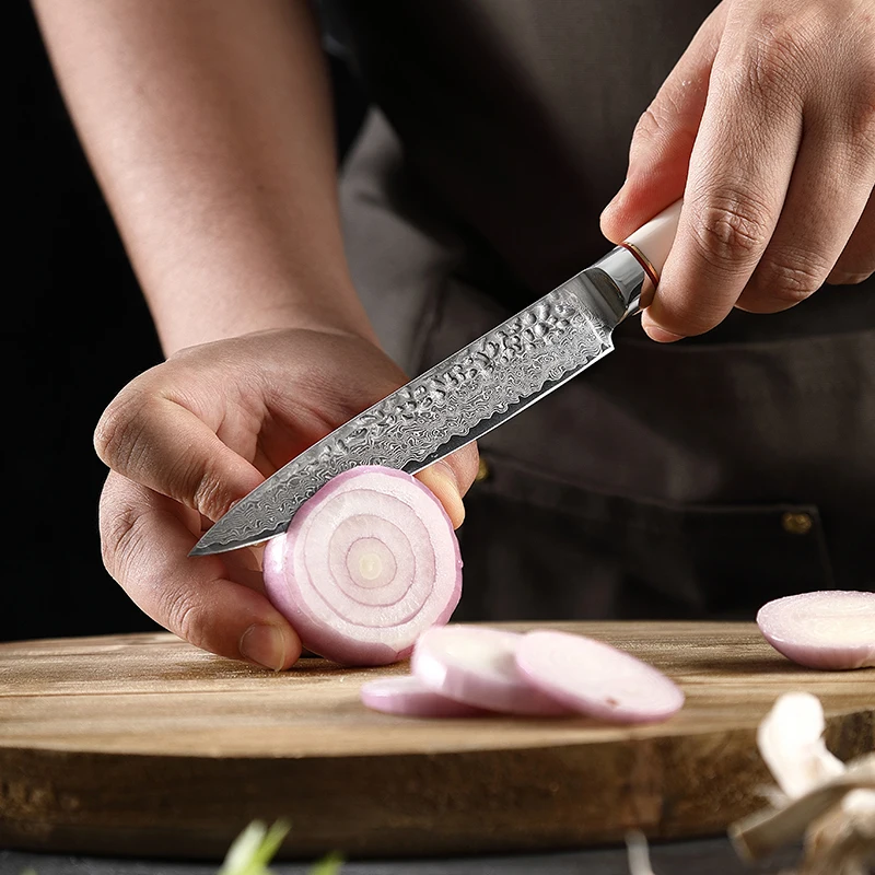 מטבח סכין יפנית ארגונומי לבן להתמודד עם דמשק נירוסטה סכיני מטבח פילינג פירות קילוף עגבניות קילוף סכין . ' - ' . 1