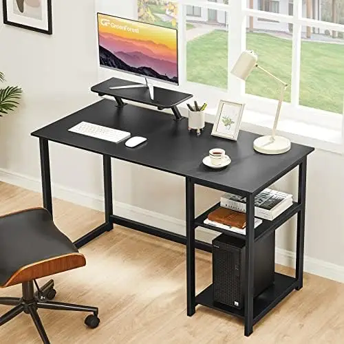 משרדי שולחן מחשב עם צג עמוד הפיך מדפי אחסון,47 אינץ מודרני כתיבה PC שולחן העבודה,קל להרכבה,אגוז . ' - ' . 1