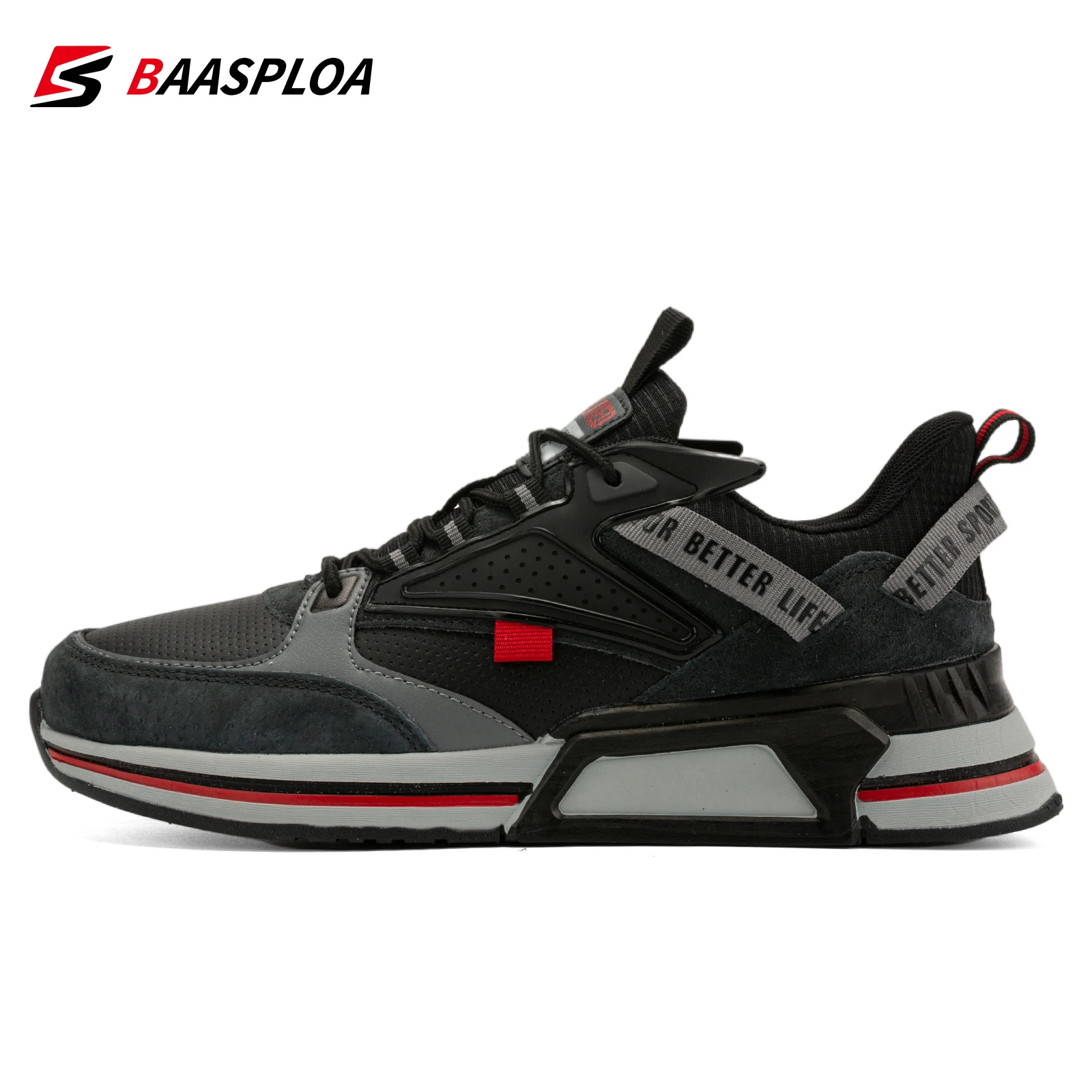 Baasploa אופנה נעלי ריצה לגברים 2023 מזדמנים גברים עור המעצב נעלי שרוכים גברית חיצונית ספורט קל משקל הנעל . ' - ' . 2