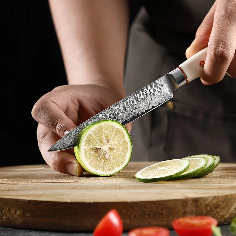 מטבח סכין יפנית ארגונומי לבן להתמודד עם דמשק נירוסטה סכיני מטבח פילינג פירות קילוף עגבניות קילוף סכין . ' - ' . 2