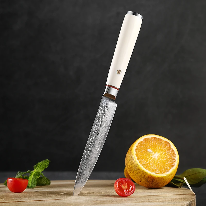 מטבח סכין יפנית ארגונומי לבן להתמודד עם דמשק נירוסטה סכיני מטבח פילינג פירות קילוף עגבניות קילוף סכין . ' - ' . 3