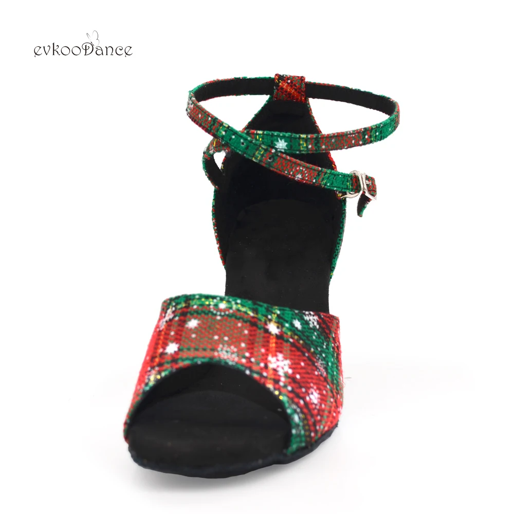Evkoodance חדש Chirstmas ריקודים לטיניים נעלי נשים ייחודי 7 סנטימטר העקבים רך הבלעדי לטינית, סלסה, ריקודים סלונים, נעליים עבור נשים בנות . ' - ' . 4