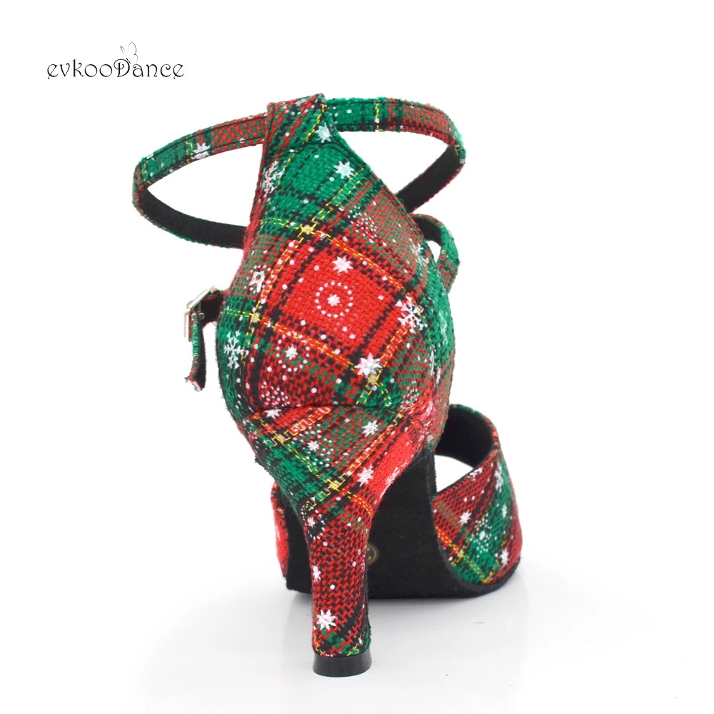 Evkoodance חדש Chirstmas ריקודים לטיניים נעלי נשים ייחודי 7 סנטימטר העקבים רך הבלעדי לטינית, סלסה, ריקודים סלונים, נעליים עבור נשים בנות . ' - ' . 5
