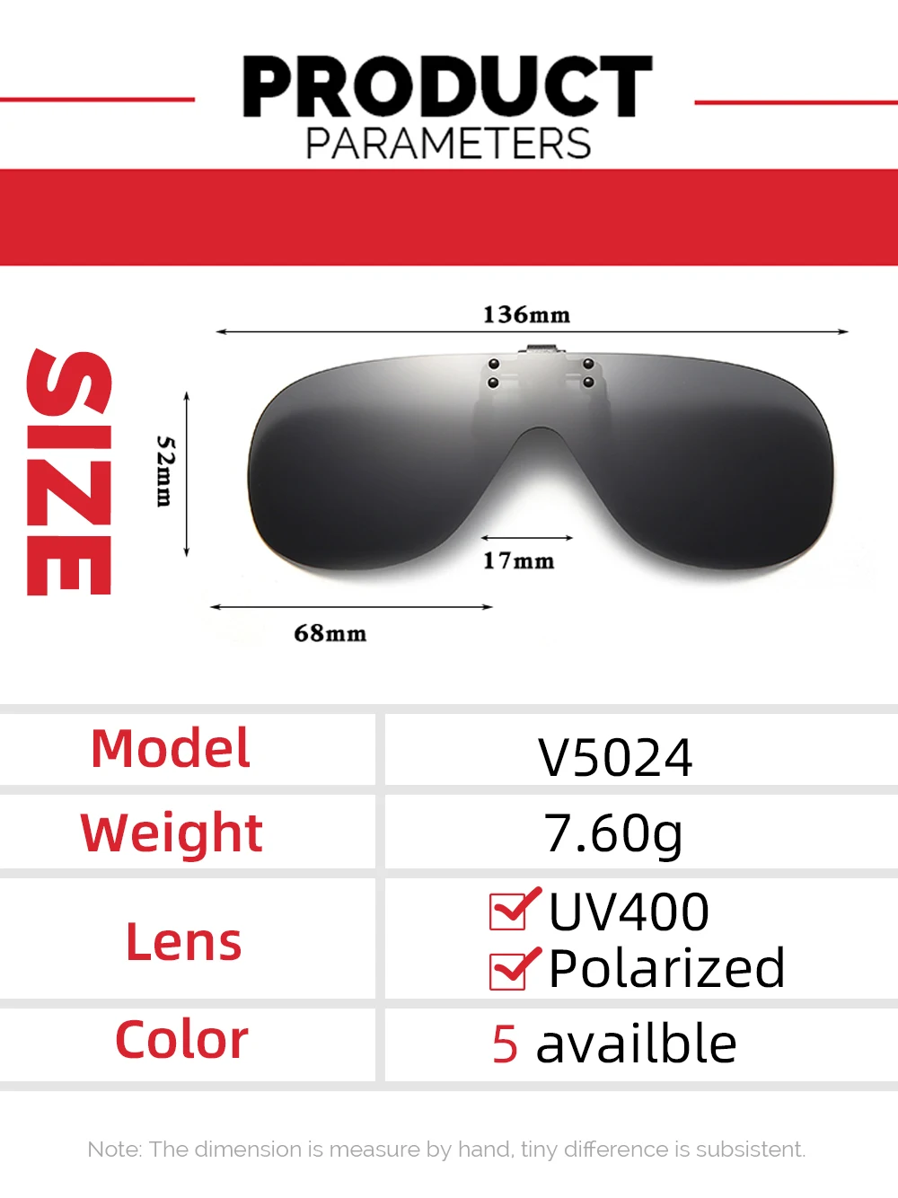 VIVIBEE ללא שפה להעיף למעלה קליפ משקפי שמש גברים נהיגה UV400 מקוטב מראה אדום עדשה דיג גדול גודל מפואר בעיצוב משקפיים . ' - ' . 5