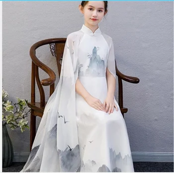1pcs/lot בסגנון סיני childrewn בציר ChineseZither ביצועים שמלת ריקודי עם השמלה