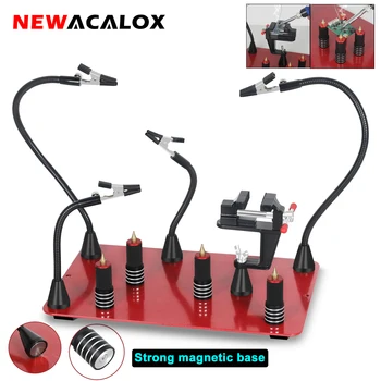 NEWACALOX היד השלישית הלחמה כלי PCB בעל ארבע מגנטי מבוסס גמיש מתכת זרועות ידיים עוזרות ריתוך סדנת תחנת