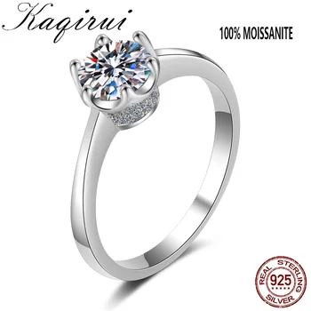 יוקרה רטרו 1 קראט Moissanite סטרלינג 925 טבעת כסף יפיפייה תכשיטים המאהב קסם מתנת החתונה תעודת משלוח חינם