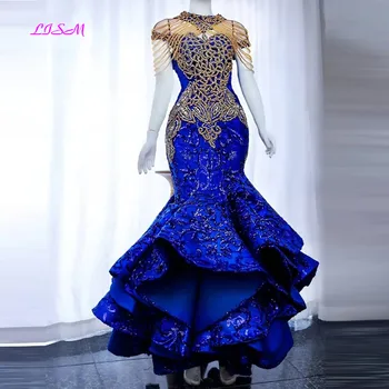 LISM יוקרה אסו עבי-בתולת ים שמלות ערב לנשים פייטים חרוזים כחול מלכותי שמלת נשף הסלבריטאים החתונה השמלה 2023