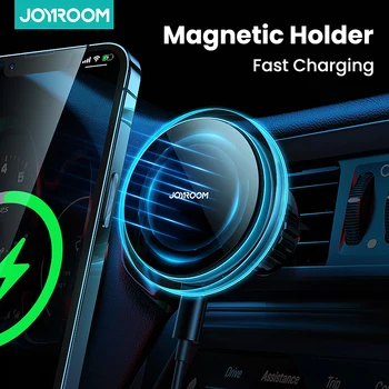 Joyroom אור כחול רכב מגנטי בעל טלפון מהיר מטען אלחוטי עבור iPhone 12 13 Pro מקס מטען לרכב מחזיק טלפון לרכב