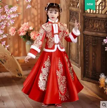 השנה הסינית האדומה Hanfu החורף ילדים טאנג שמלה בנות נסיכה החליפה הבמה.