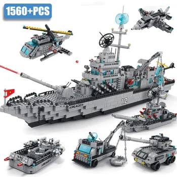 הצבא 1560pcs 6 ב 1 צי צוללות משחתת הנשק אבני הבניין מלחמה הספינה מסוקים מטילים צעצועים מתנה לילדים