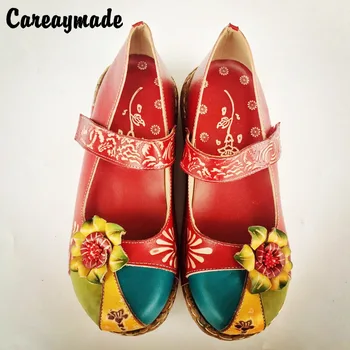 Careaymade-פולק בסגנון ראש שכבת עור פרה טהור עבודת יד מגולף נעליים,אמנות רטרו מורי נערת נעלי נשים סנדלים מזדמנים,933-31A