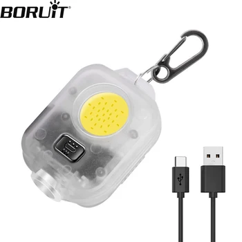 BORUiT מחזיק מפתחות COB LED קרינה פלואורסצנטית פנס מסוג-C נטענת לפיד נייד עובד אור פנס קמפינג חיצוני
