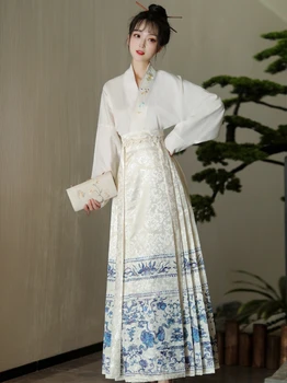 מינג-גרם Hanfu נשים באביב ובקיץ רקמה בסגנון הלאומי סוס-פנים חצאית מטוסים Oversleeve