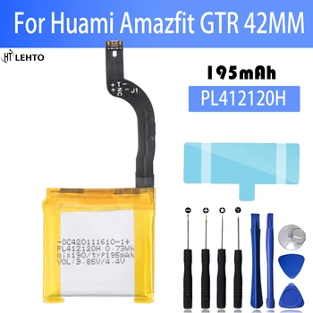 100% סוללה מקורית עבור Huami Amazfit GTR 42MM 195mAh PL412120H החלפת הסוללה