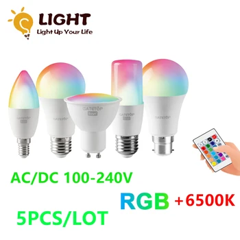 5PCS LED אינפרא אדום שליטה מרחוק RGB אור לבן חכם הנורה E27 GU10 E14 B22 AC100-240V מתאים עבור הבית מסיבה תאורה