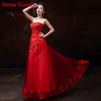 שמלת תחרה אדומה חתונה אלגנטית שמלה ארוכה כלה שמלת כלה שמלת Vestido De נוביה שרוכים סטרפלס