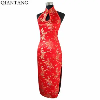 מכירה חמה האדום הסיני של נשים ארוכה צ ' יפאו הקולר Cheongsam ללא משענת שמלת תחפושת גודל sml XL XXL XXXL חברות Vestidos J3401