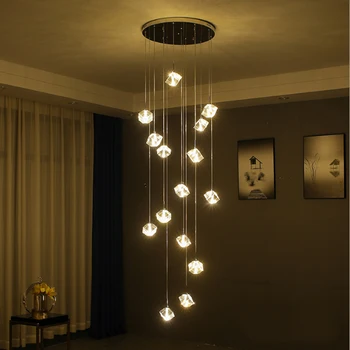LED מודרנית נברשת תקרה תאורה מסעדה ספירלת מדרגות הסלון תלויות מנורות קריסטל מלון גדולים תליון מרובע