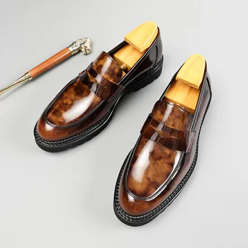 חדש, בהיר פנים עסקים מקרית נעלי עור עבור גברים עור אמיתי בלעדי עבה לכסות את הרגליים Lefu נעליים