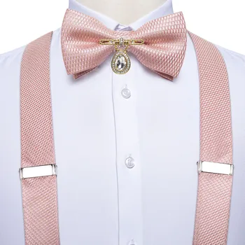גברים משי כתפיות אלסטי קליפ על חגורת מתכוונן איכותי מוצק כתפיות עניבת הפרפר להגדיר עבור מכנסיים מכנסיים אדם Y בצורת גשר.