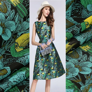 סגנון אירופאי אביב סתיו באיכות גבוהה ירוק ציפורים דובי פרחים ברוקד אקארד בד השמלה 1 החצר