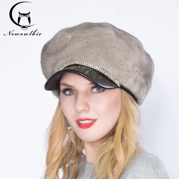 נשים כובע מינק כובע, אופנה צעירה מינק כל העור כובע, אביר כובע, החורף נוח חמים, כובע ועוד יהלומים אלגנטי