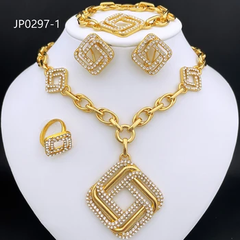 תכשיטים מגדיר עבור נשים משלוח חינם עגילי שרשרת וינטג ' צמיד תליון זהב צבע דובאי תכשיטים לכלה מסיבת החתונה.