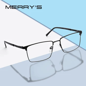 MERRYS עיצוב גברים אופנה סגסוגת אופטיקה משקפיים מסגרות זכר כיכר האולטרה קוצר ראיה משקפיים מרשם S2163