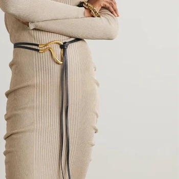אופנה צורה גיאומטרית גילט מט אבזם מותן חבל הארכת קשר אקראי החגורה מחרוזת הקשר עור המותניים חותם