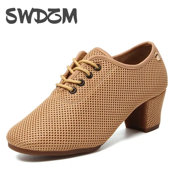 SWDZM גברים סטנדרטי נעלי ריקוד סלוניים נעליים לנשימה רשת נמוכה-עקב תרגול תחרות נשים מודרניות לרקוד נעל ספורט ריקוד