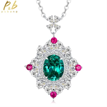 PuBang תכשיטים יפים קוקטייל שרשרת תליון כסף סטרלינג 925 ירוק/Ruby Gem יצר Moissanite לנשים מתנה משלוח חינם