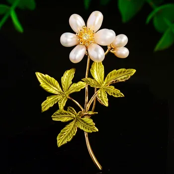 אלגנטי מים מתוקים טבעיים, פנינה פרח סיכת אמייל משובצת עם זירקוניום Broochpins נקבה פרחים החליפה אביזרים תכשיטים