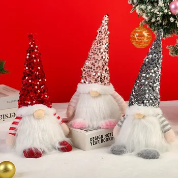 מואר חג המולד Gnome,עבודת יד, כובע פאייטים סקנדינביה שוודית Tomte,אור קטיפתי שדון מתנה מתנה לחג,חג המולד קישוטים