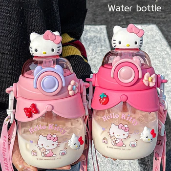 Sanrio הלו קיטי כרס בקבוק מים כוס הקיץ החדש Kawaii נערה לב בצבע ורוד 750ml אנטי ליפול נייד עבור חיצוני ספורט