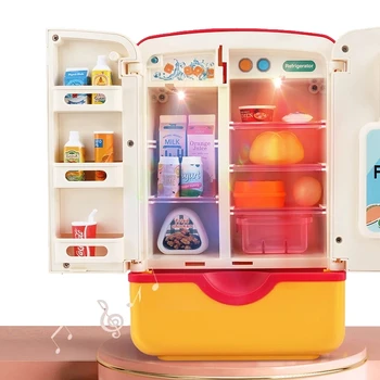 ילדים צעצוע המקרר המקרר אביזרים עם מכונת קרח משחק תפקידים מכשיר לילדים מטבח להגדיר מזון, צעצועים עבור בנות בנים.