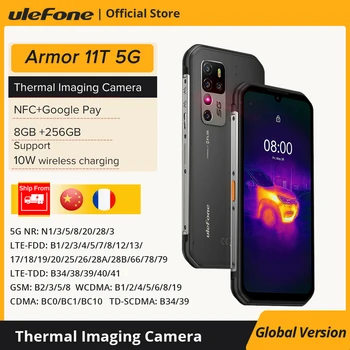 Ulefone שריון 11T 5G מחוספס טלפון נייד ופליר® הדמיה תרמית מצלמת הטלפון החכם אנדרואיד 11 8GB 256GB עמיד למים טלפון נייד