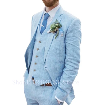 2023 אלגנטי פשתן חתונה, חליפות לגברים Slim Fit מחורצים דש 3 חתיכות רשמית החתן לובש טוקסידו לחתונה תחפושת Homme, Mariage