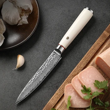 מטבח סכין יפנית ארגונומי לבן להתמודד עם דמשק נירוסטה סכיני מטבח פילינג פירות קילוף עגבניות קילוף סכין