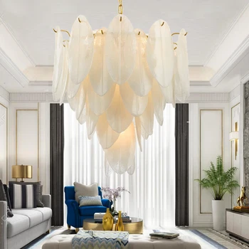 פאר מודרני הוביל אורות תליון נורדי פשוט נוצה זכוכית תלויה מנורת הסלון, חדר השינה מסעדת המלון גדולה Hanglamp