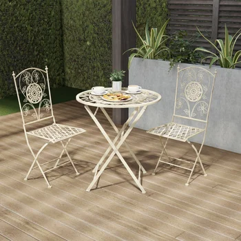 מפואר הביתה קיפול ביסטרו Set - 3 חתיכה שולחן וכיסאות עם סריג & פרח עיצוב חיצוני ריהוט גינה, פטיו