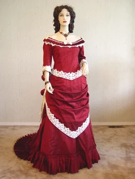 ימי הביניים ויקטוריאני אדום ההמולה כדור שמלת וינטג ' המלוכה מחוץ כתף שמלה הרנסנס המסכות תחפושת