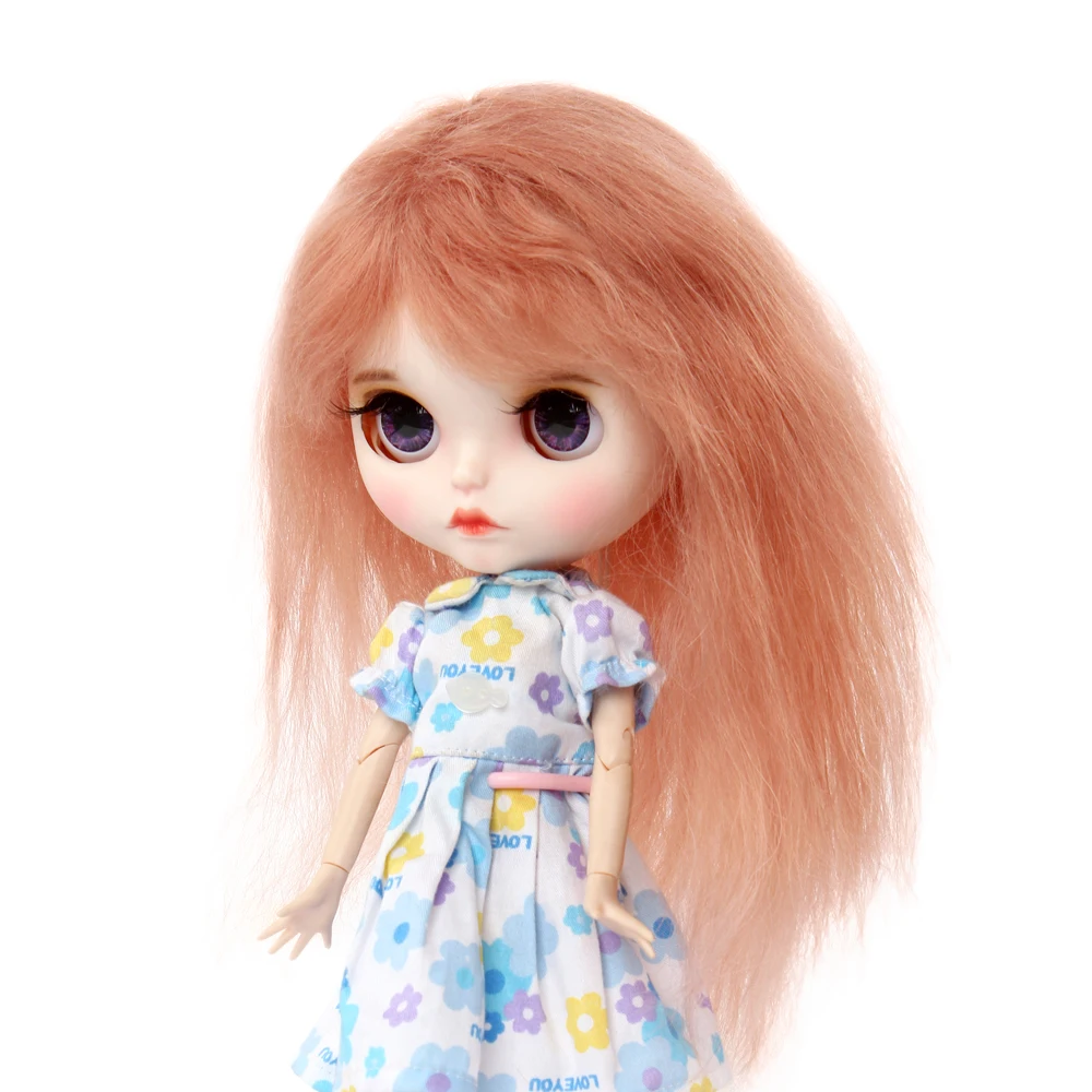 MUZIWIG Blyth בובה שיער הפאה אנגורה פוני ארוך שיער מתולתל DIY בובות אביזרים צבע טבעי גלי פאה לילדה בובה DIY . ' - ' . 0