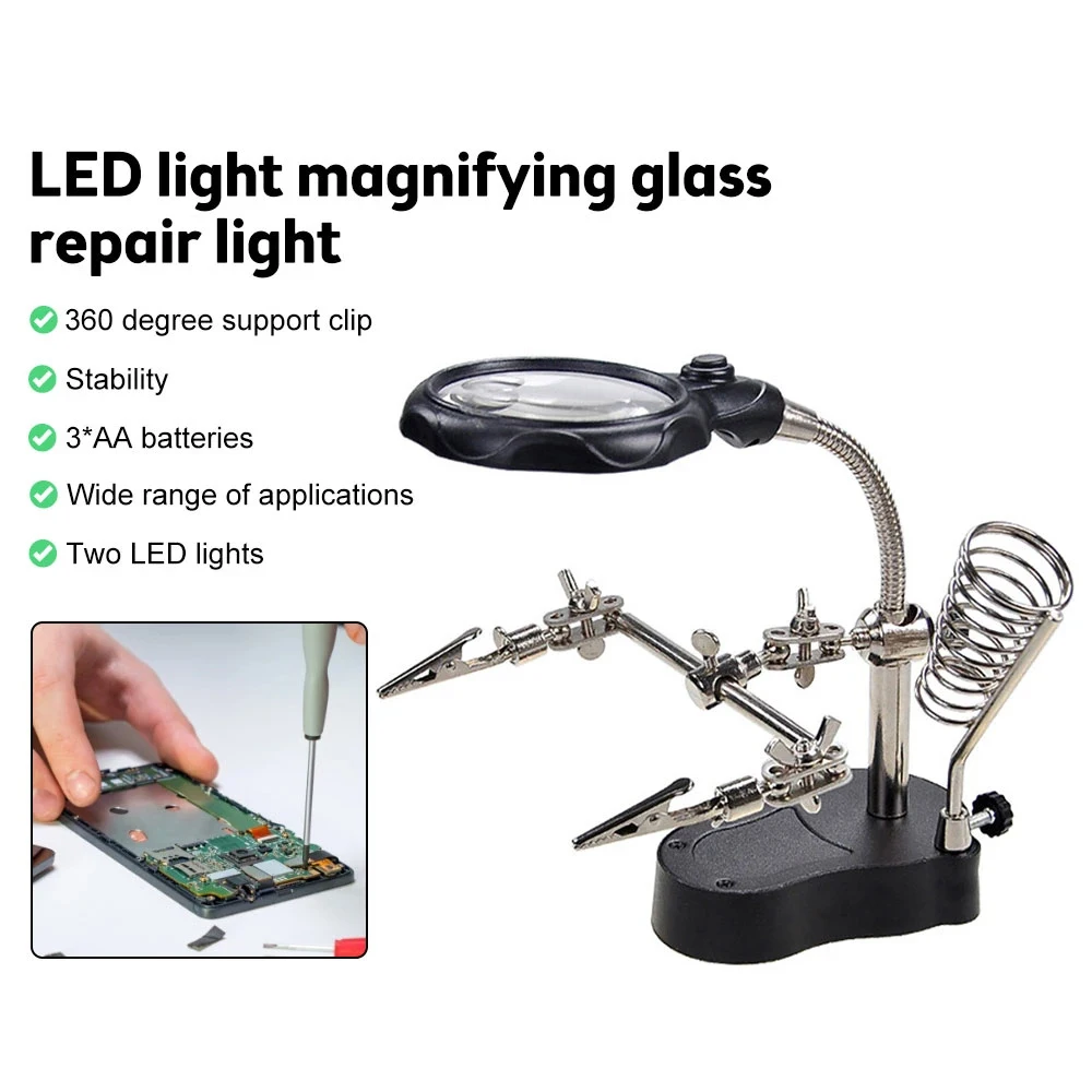 ריתוך זכוכית מגדלת עם אור LED 3.5 X-12X עדשת עזר קליפ שולחן עבודה זכוכית מגדלת הלחמה תיקון כלי המשקפיים . ' - ' . 0